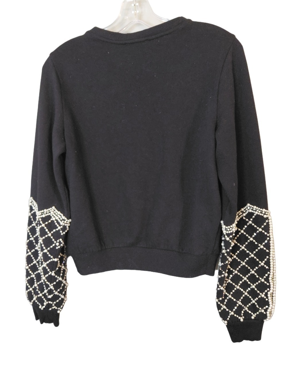 EXPRESS Black Pearl Rhinestone Sweatshirt Glam Statement XS Extra Small - Picture 3 of 7
